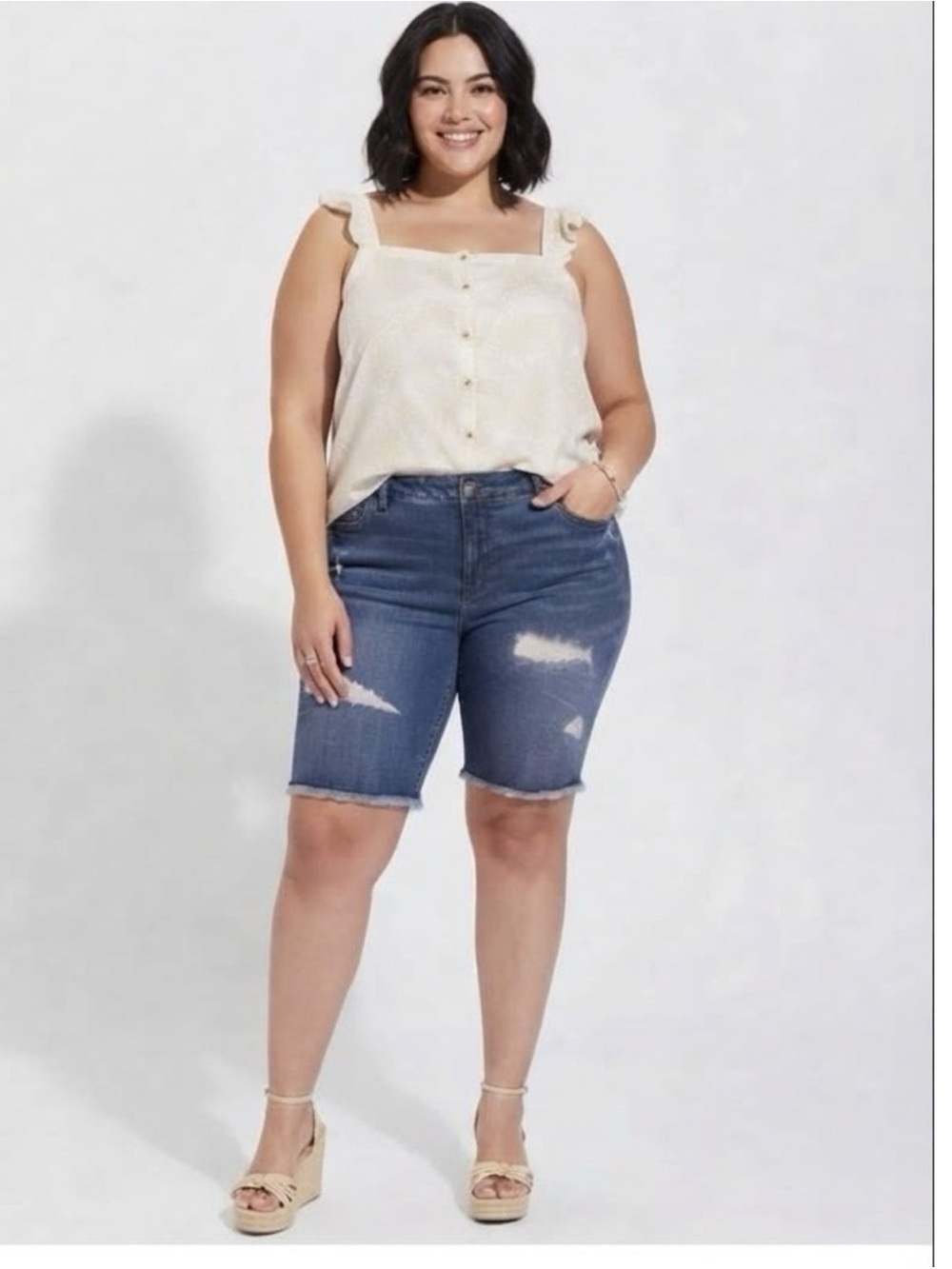 Torrid Double Gauze Ruffle Button Front Tank Top